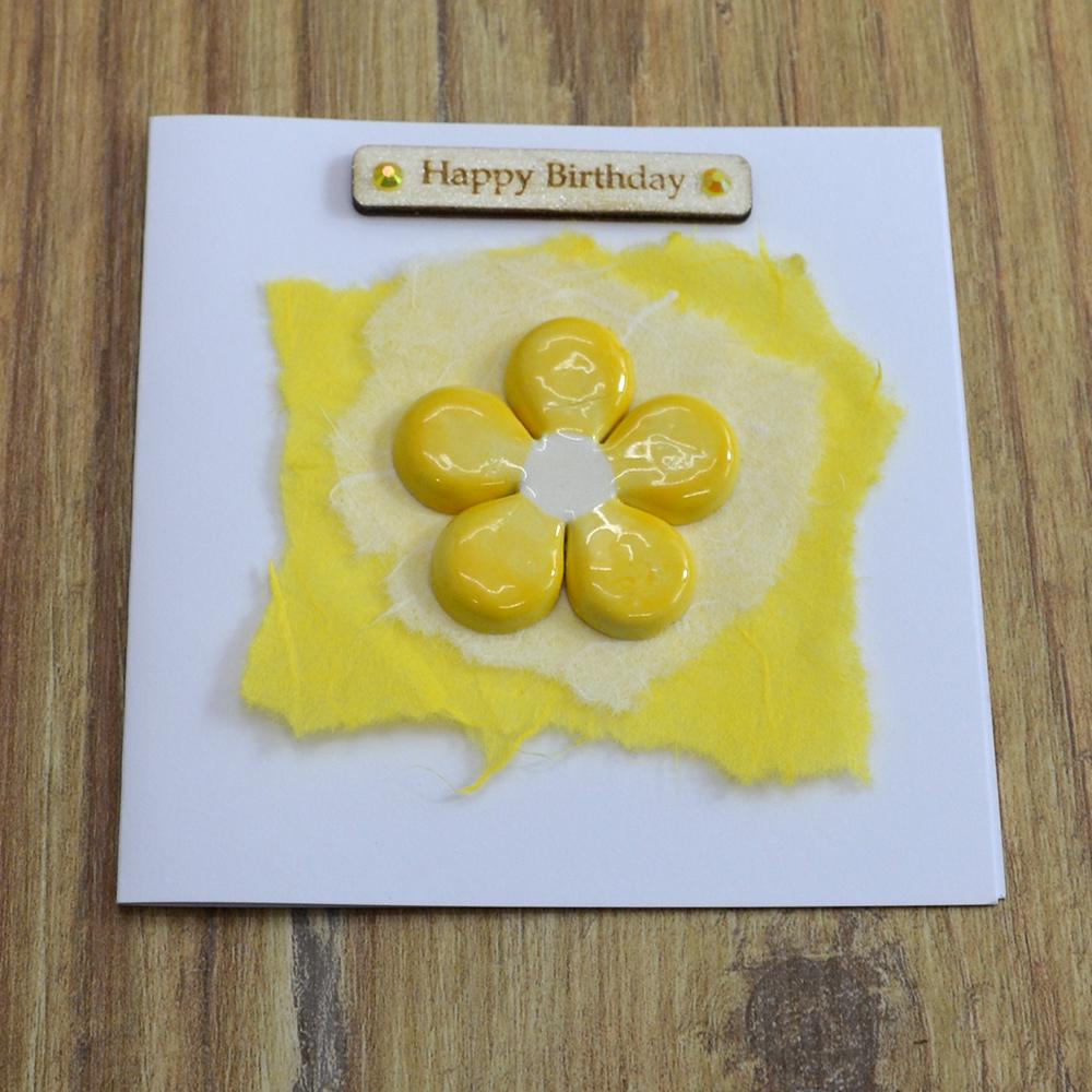Handmade Happy Birthday Card With Ceramic Daisy
