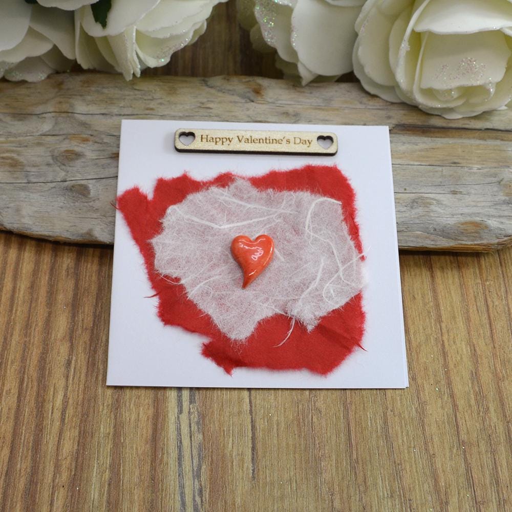 Handmade Happy Valentine's Card With Ceramic Heart