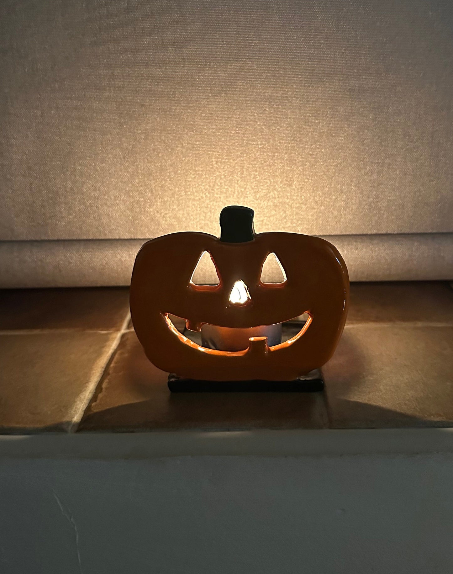 Handmade Ceramic Halloween Pumpkin Tealight Decoration