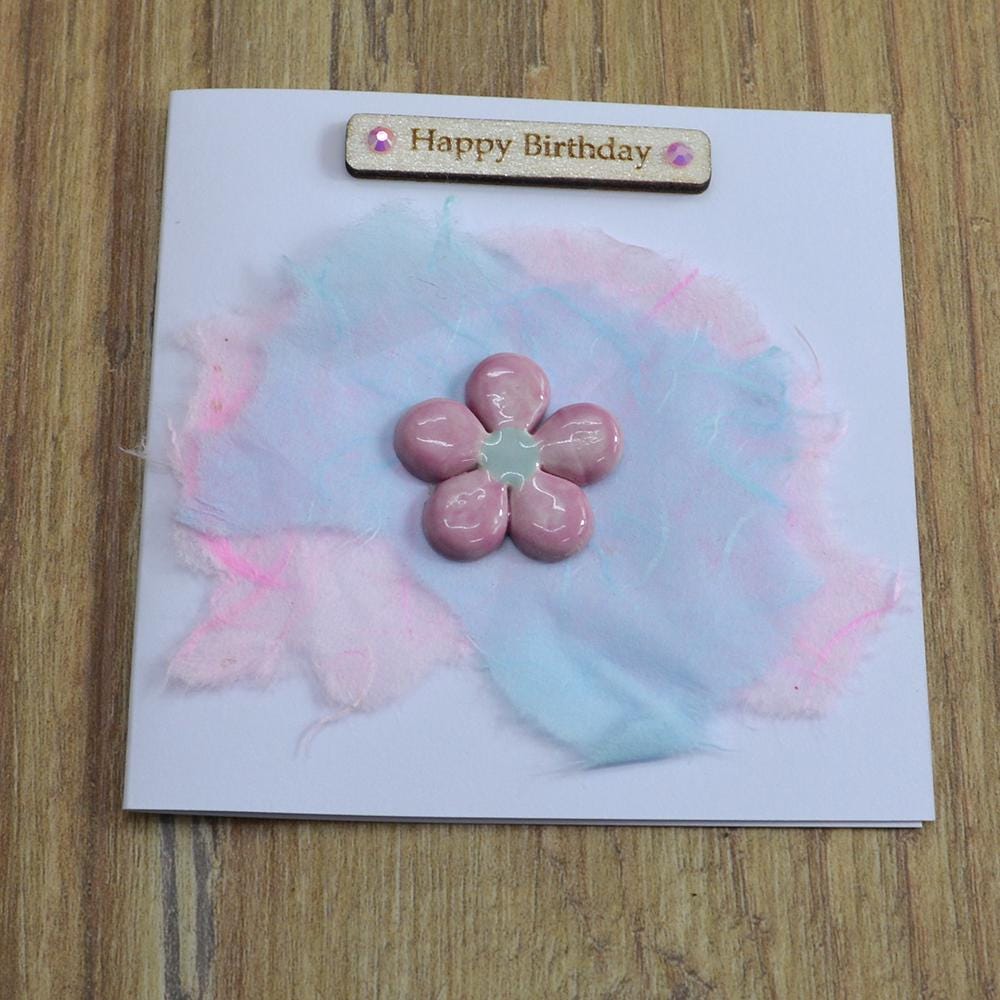 Handmade Happy Birthday Card With Ceramic Daisy