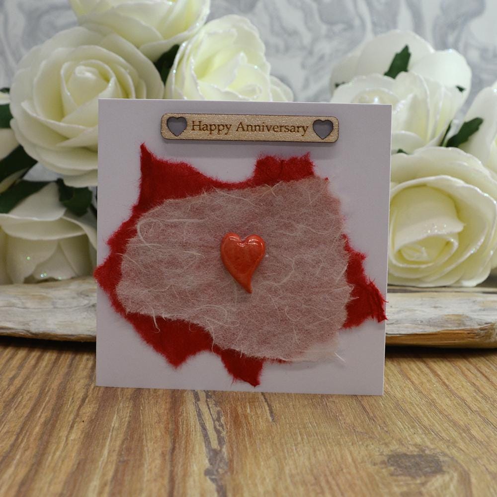 Handmade Happy Anniversary Card With Ceramic Heart