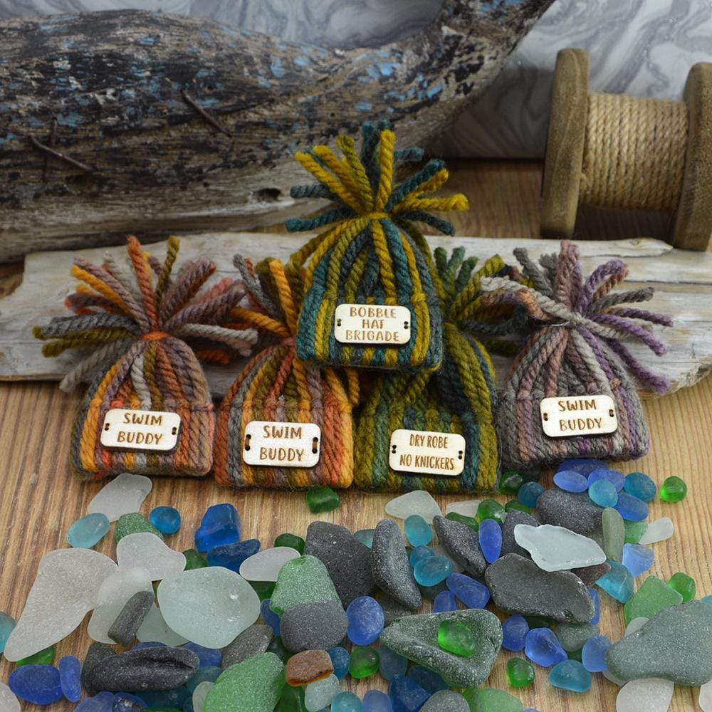 Handmade Quirky Wild Swimmer Bobble Hat Badge, Gift, Wild swimming, Cold water swimmimg