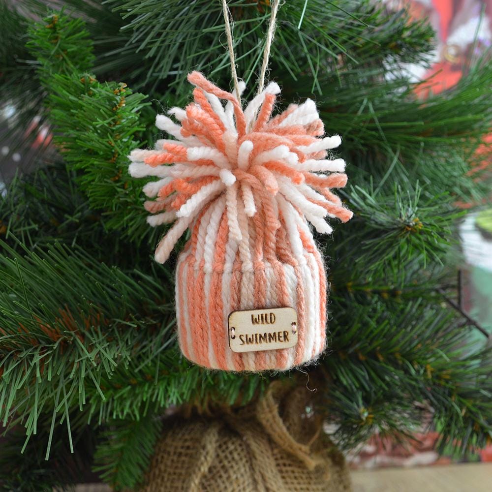 Unique Handmade Wooly Bobblehat For Wild Swimmer, Gift, Christmas Decoration