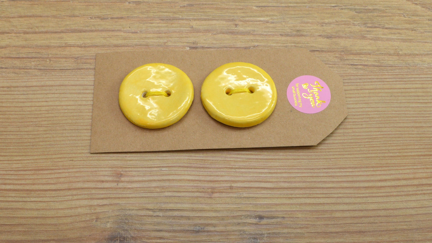 A Pair Of Handmade Ceramic Buttons, For Fashion, Sewing, Haberdashery, Clothing, Craft, Upcycling