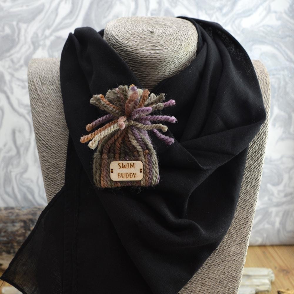 Handmade Quirky Wild Swimmer Bobble Hat Badge, Gift, Wild swimming, Cold water swimmimg