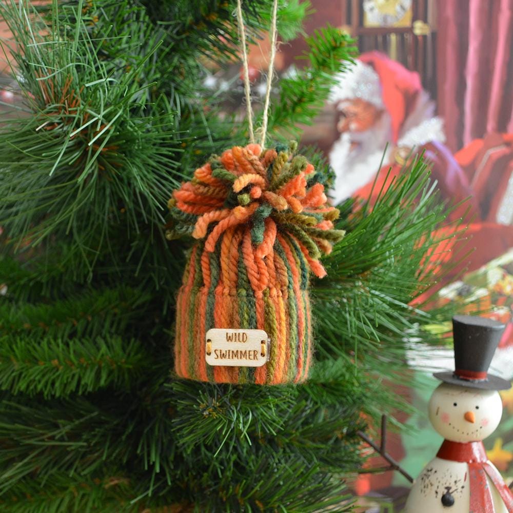 Unique Handmade Wooly Bobblehat For Wild Swimmer, Gift, Christmas Decoration