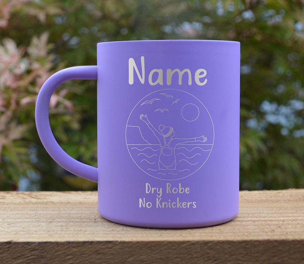 Personalized Wild Swimming Thermal Mug: Stainless Steel, Cold Water Swimmer Gift