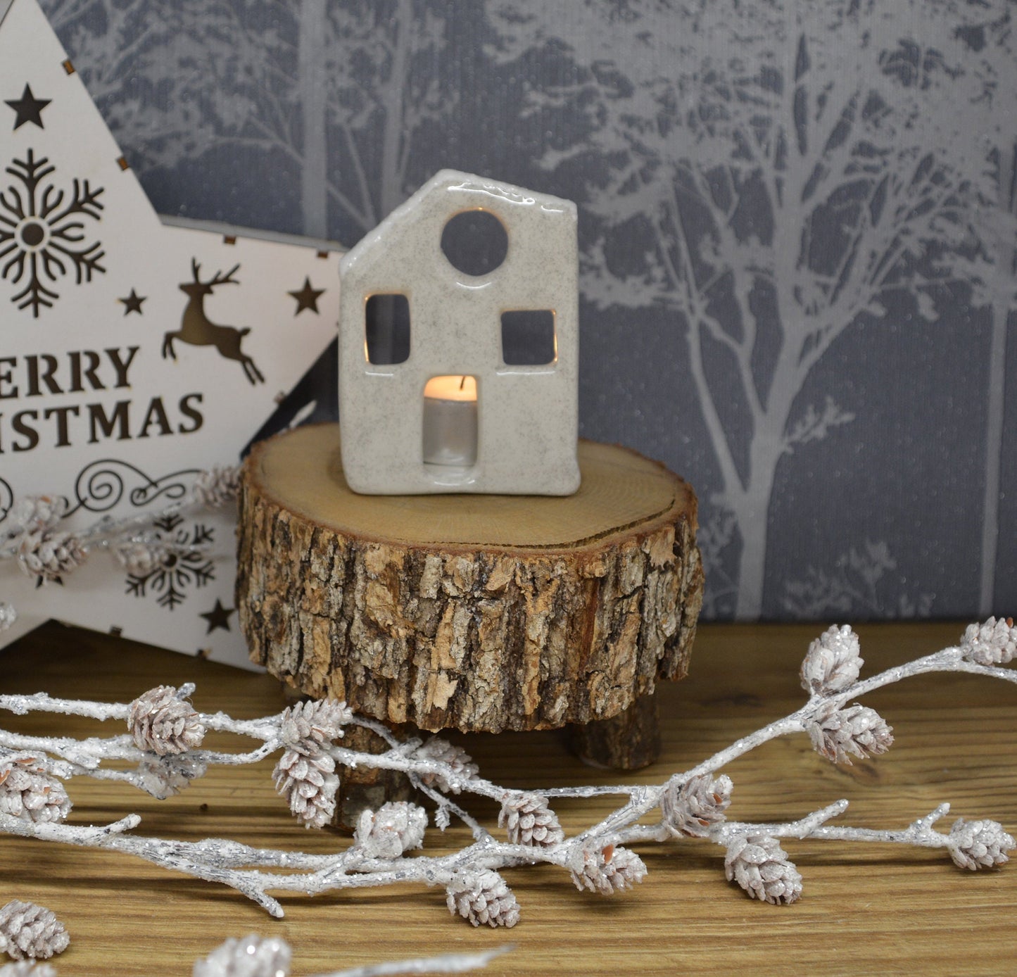 Unique Handmade Ceramic Christmas House Tealight