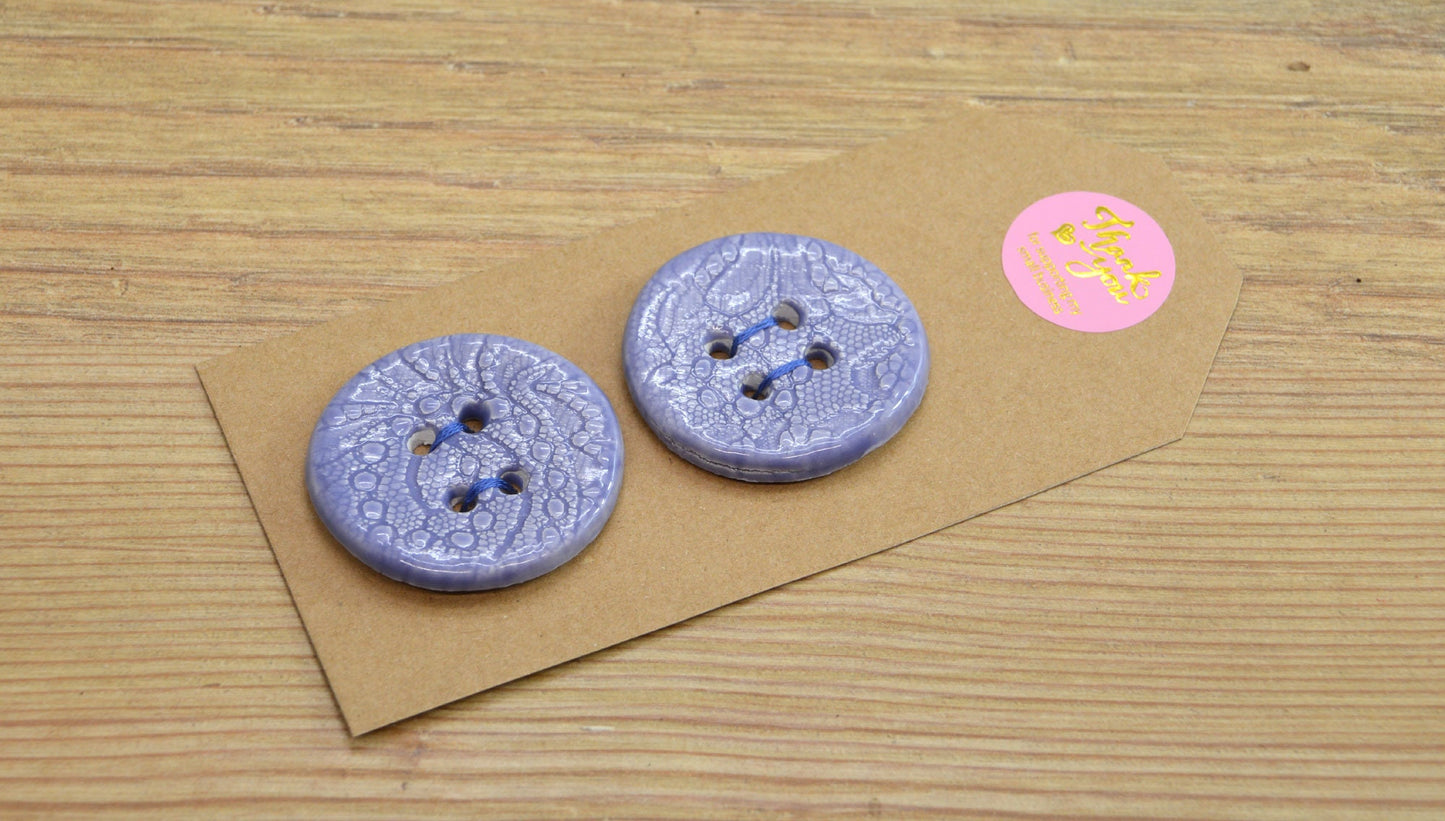 A Pair Of Large Handmade Ceramic Button, For Fashion, Sewing, Haberdashery, Clothing, Craft, Upcycling