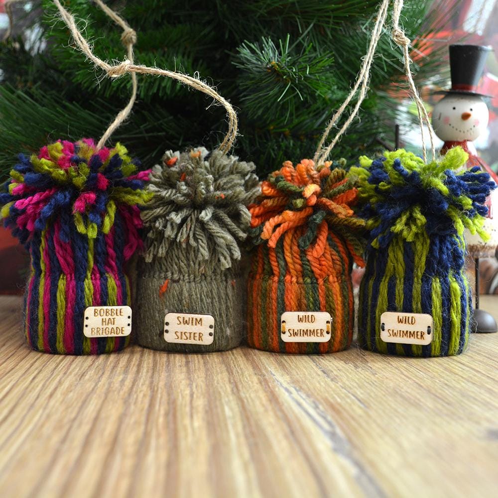 Unique Handmade Wooly Bobblehat For Wild Swimmer, Gift, Christmas Decoration