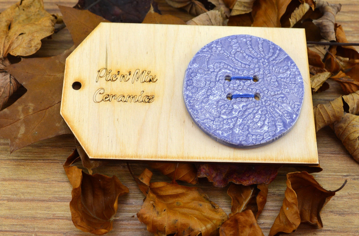 Large Handmade Ceramic Purple Button, For Fashion, Sewing And Haberdashery