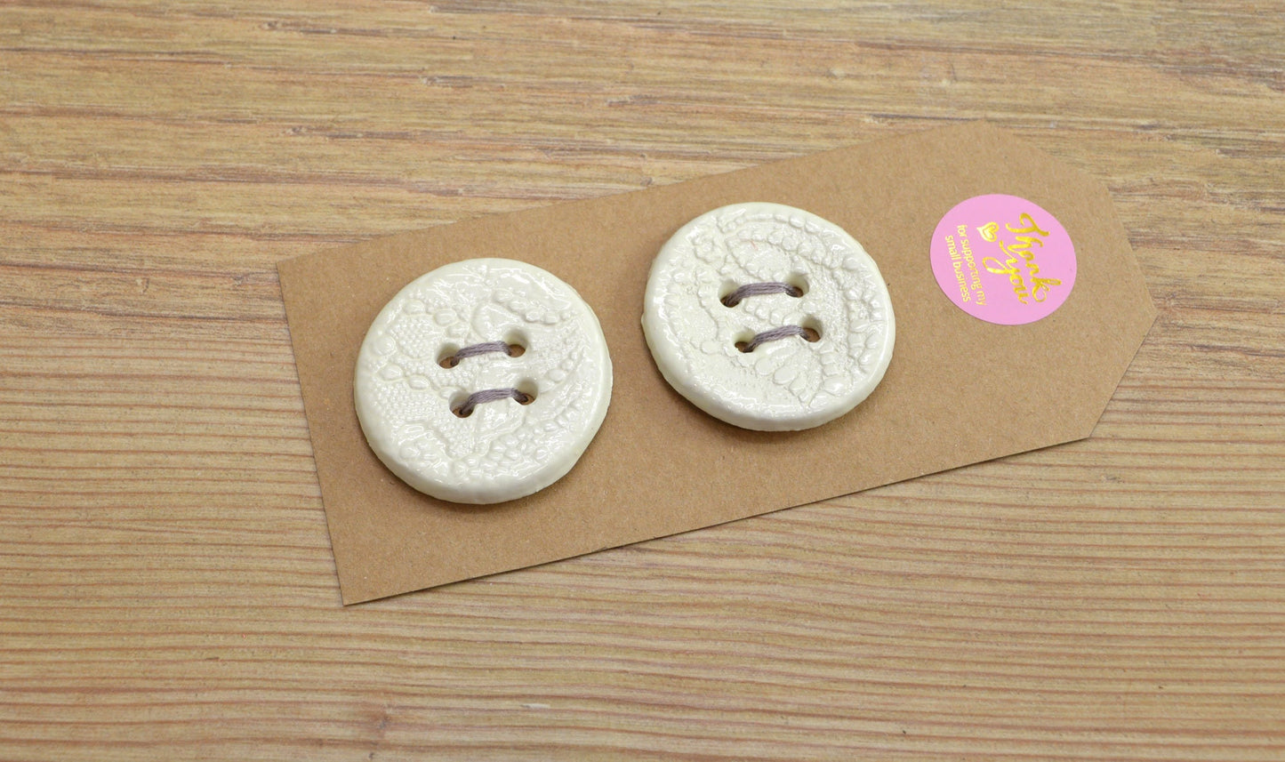 A Pair Of Large Handmade Ceramic Button, For Fashion, Sewing, Haberdashery, Clothing, Craft, Upcycling