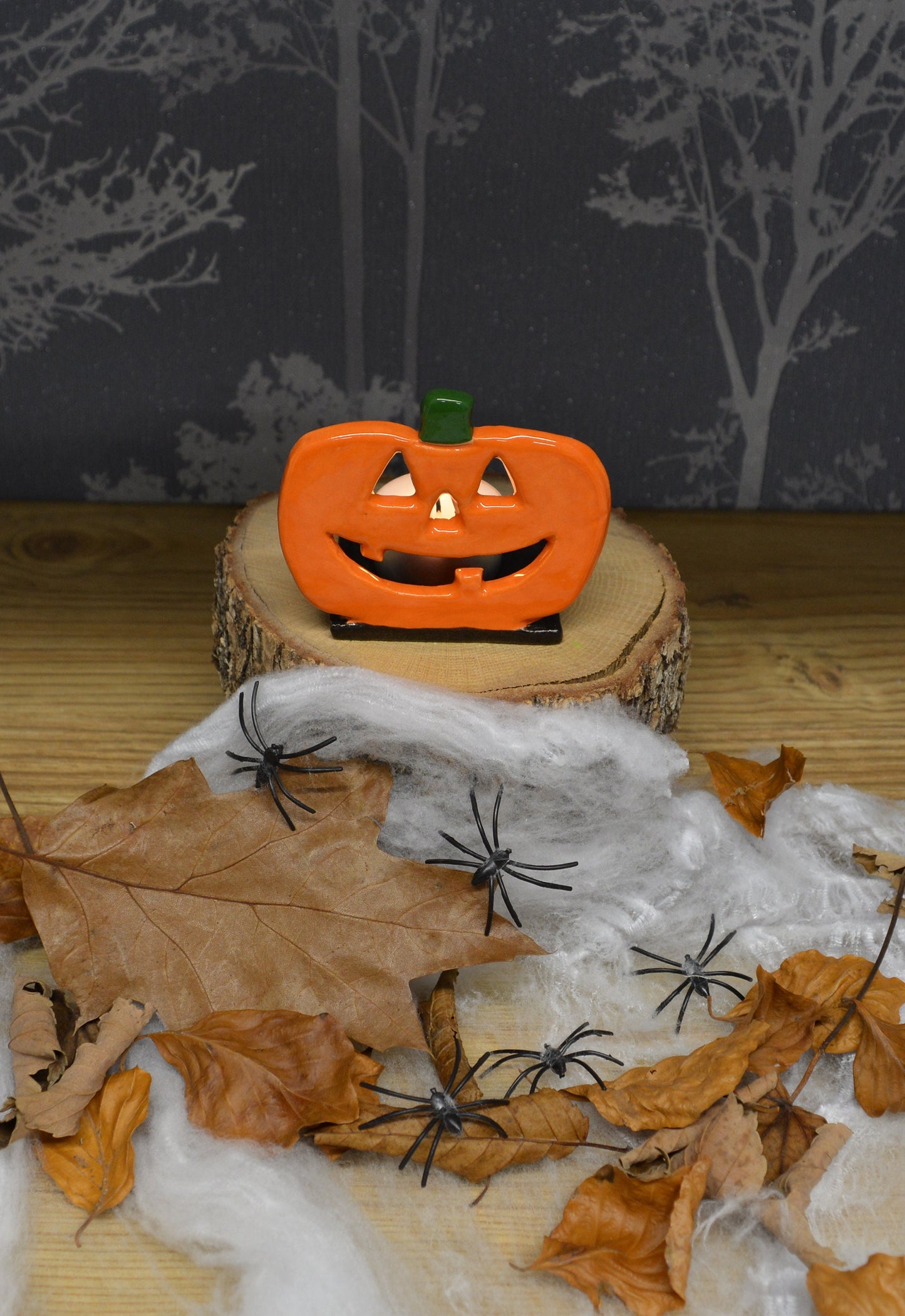 Handmade Ceramic Halloween Pumpkin Tealight Decoration