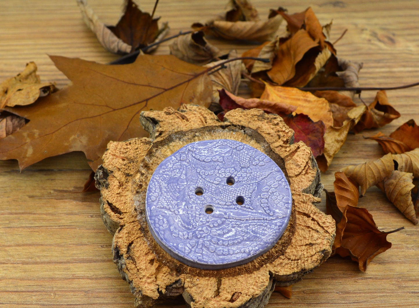 Large Handmade Ceramic Purple Button, For Fashion, Sewing And Haberdashery