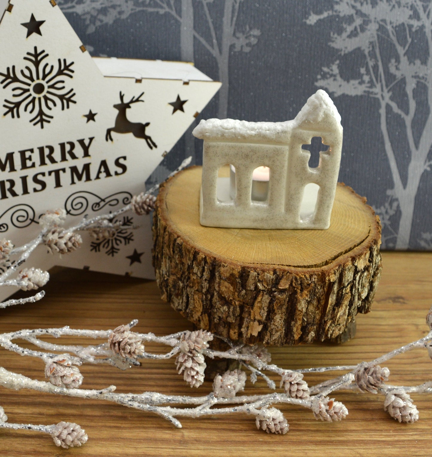 Unique Handmade Ceramic Christmas Church Tealight