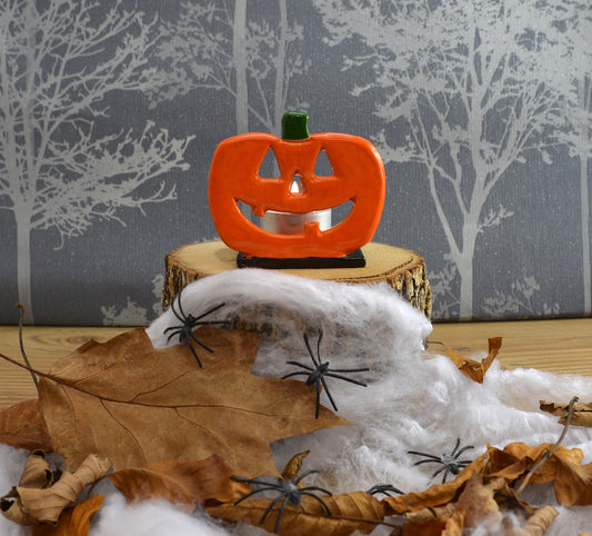 Handmade Ceramic Halloween Pumpkin Tealight Decoration