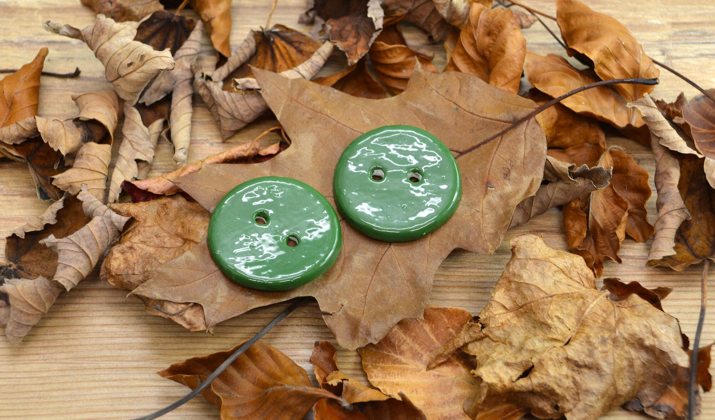 A Pair Of Handmade Ceramic Buttons, For Fashion, Sewing, Haberdashery, Clothing, Craft, Upcycling