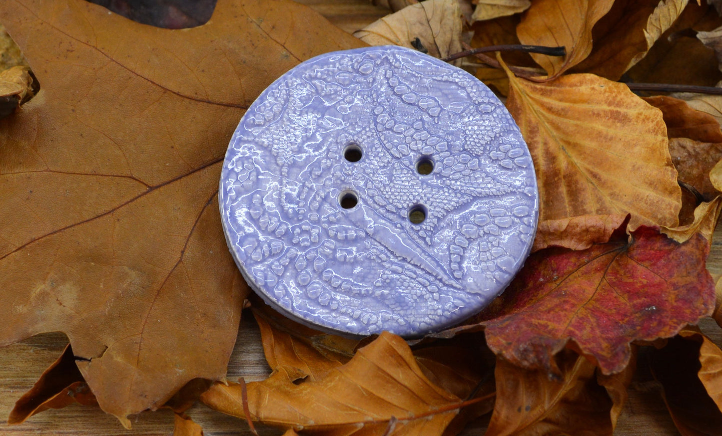Large Handmade Ceramic Purple Button, For Fashion, Sewing And Haberdashery