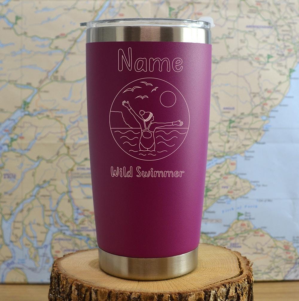 Personalized Wild Swimming Travel Mug: Stainless Steel Thermal Mug