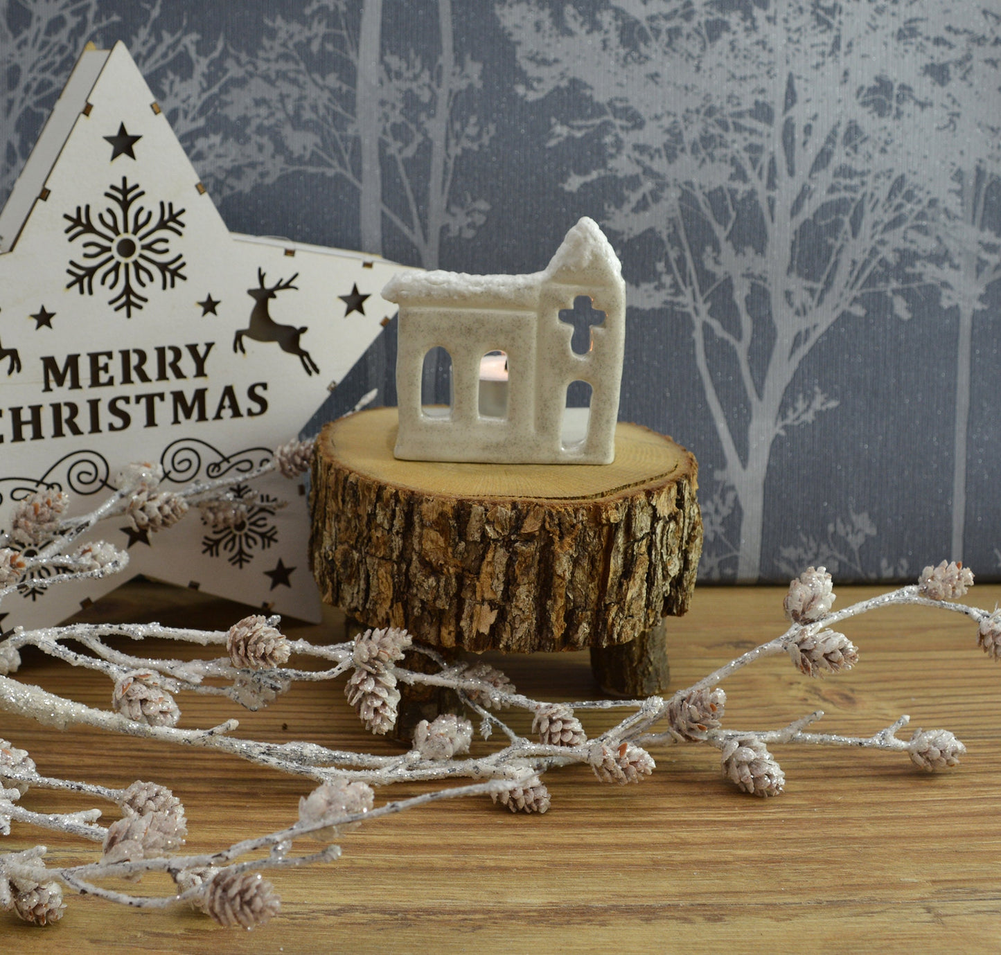 Unique Handmade Ceramic Christmas Church Tealight