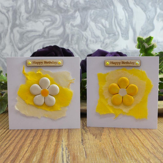 Handmade Happy Birthday Card With Ceramic Daisy