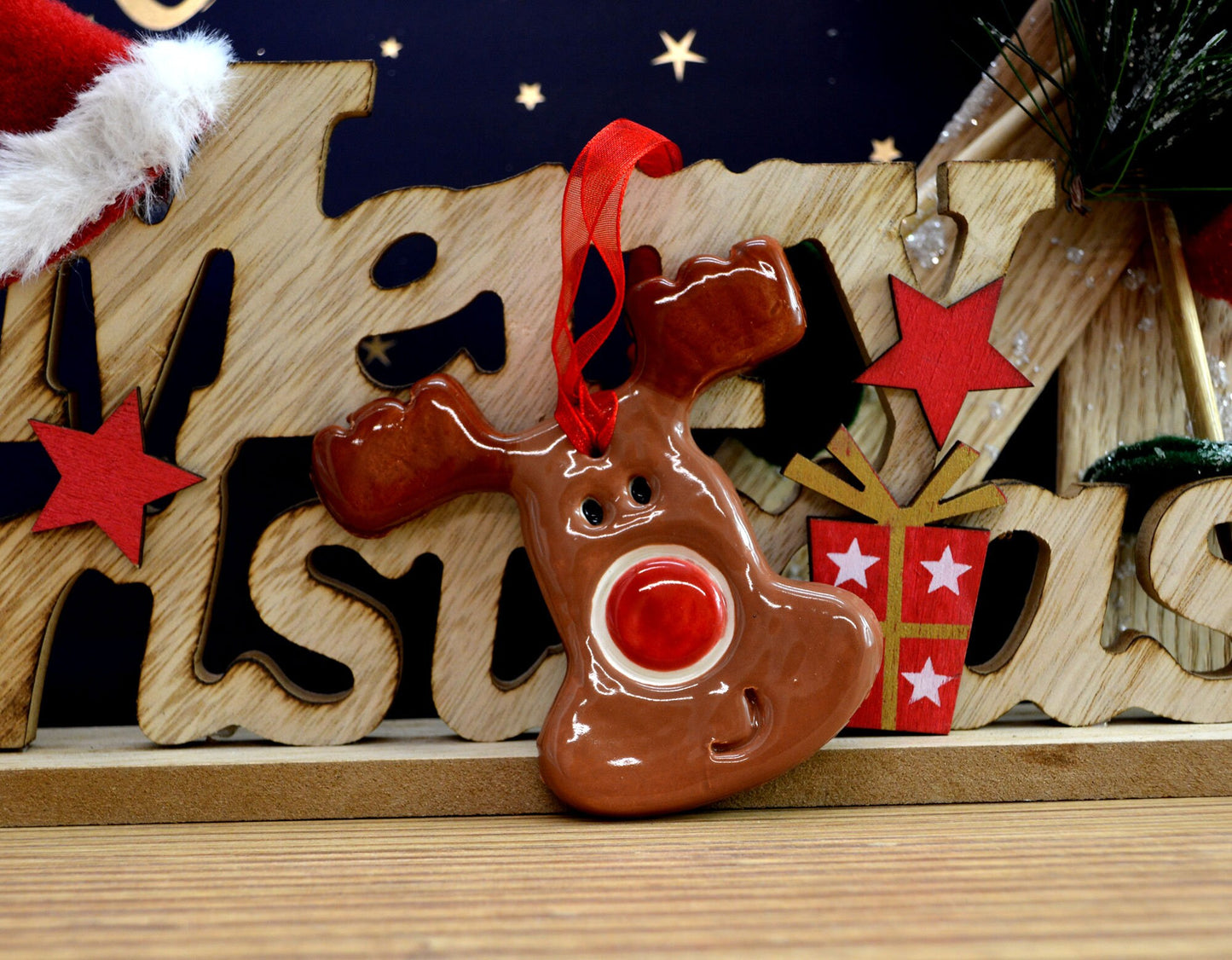 Handmade Ceramic Reindeer Christmas Tree Decoration