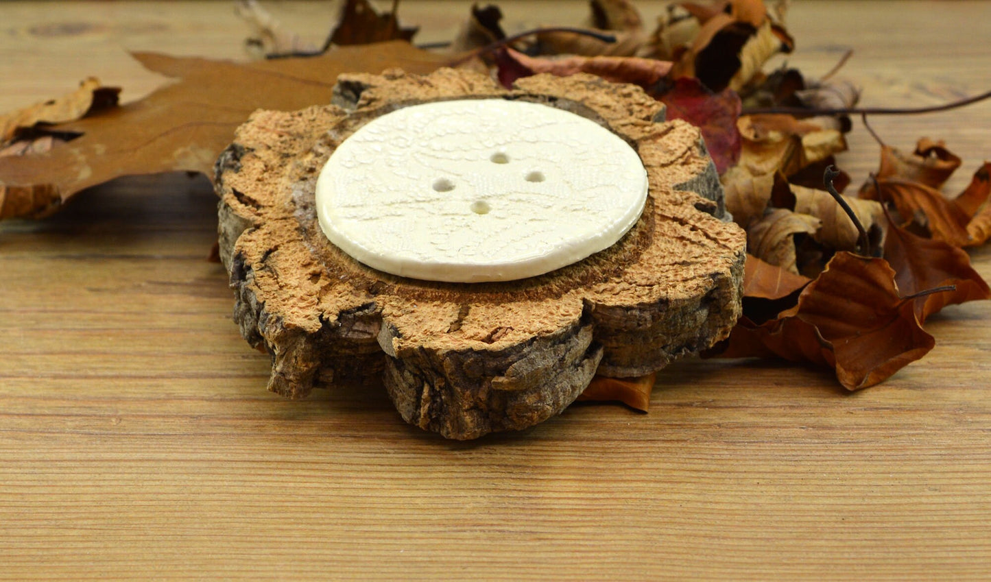 Large Handmade Ceramic Cream Button, For Fashion, Sewing And Haberdashery