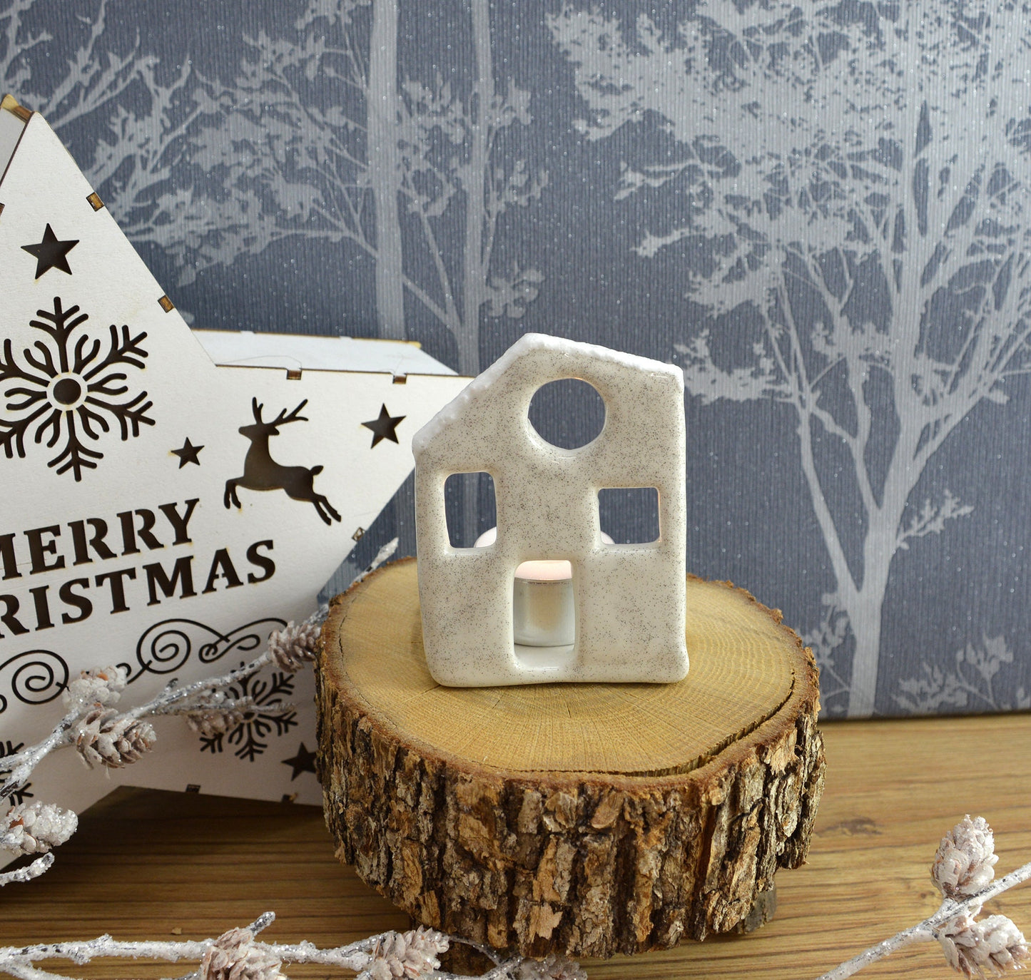 Unique Handmade Ceramic Christmas House Tealight