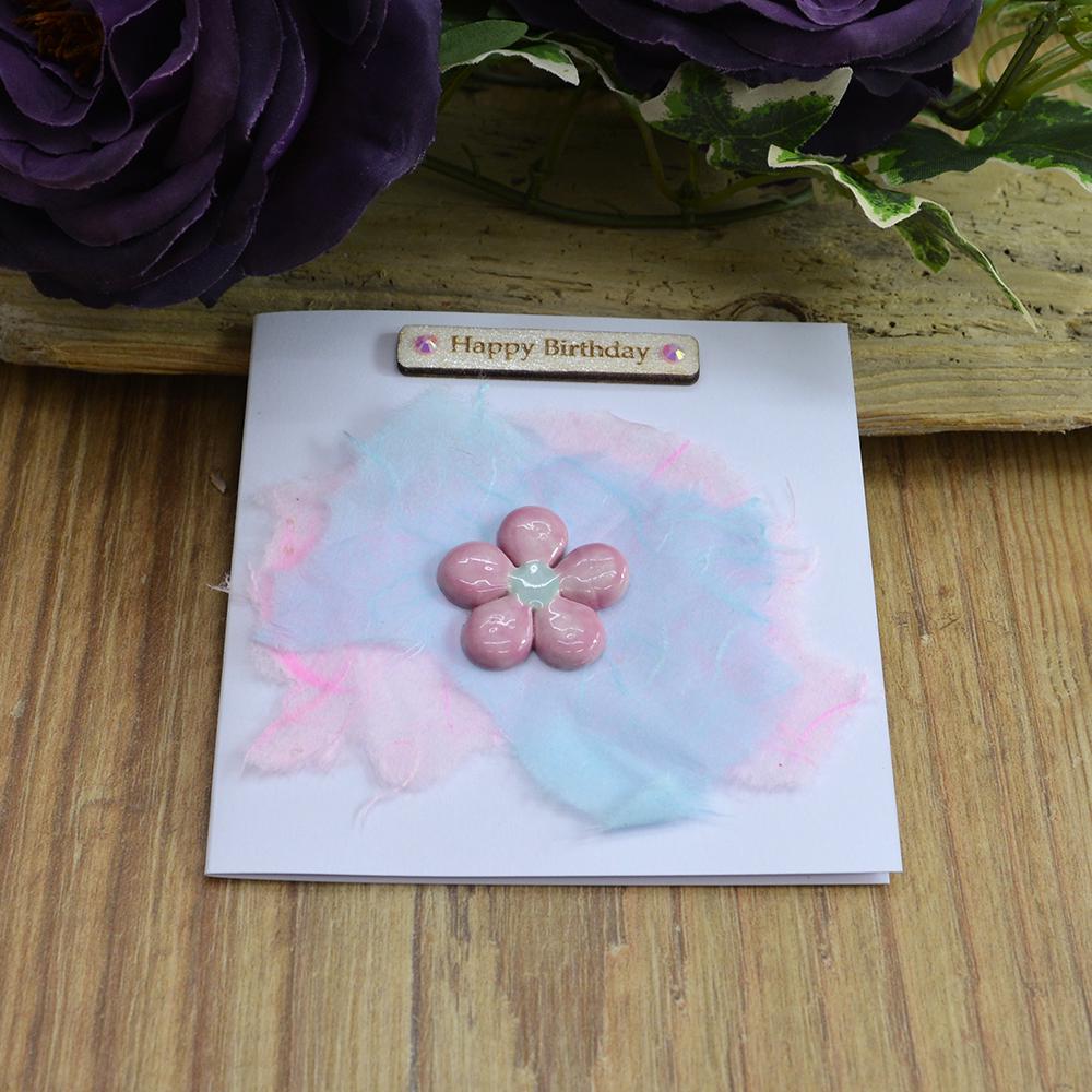 Handmade Happy Birthday Card With Ceramic Daisy