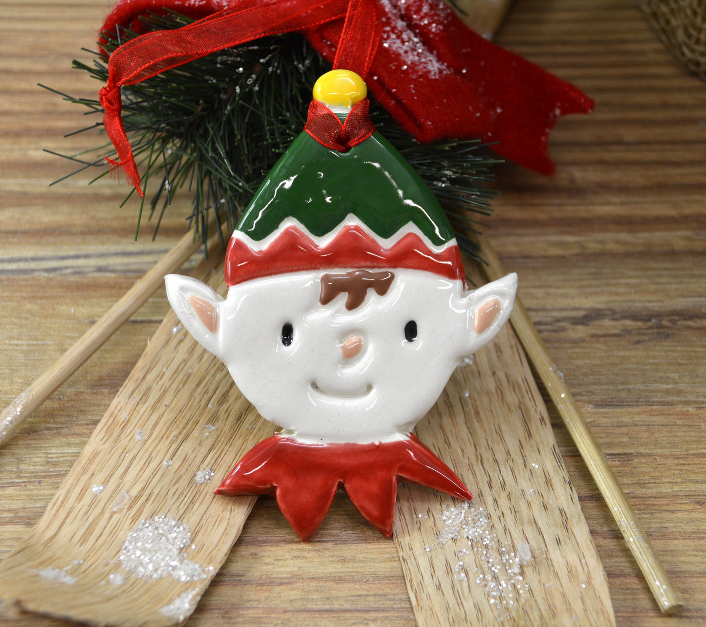 Handmade Ceramic Cheeky Elf Christmas Tree Decoration