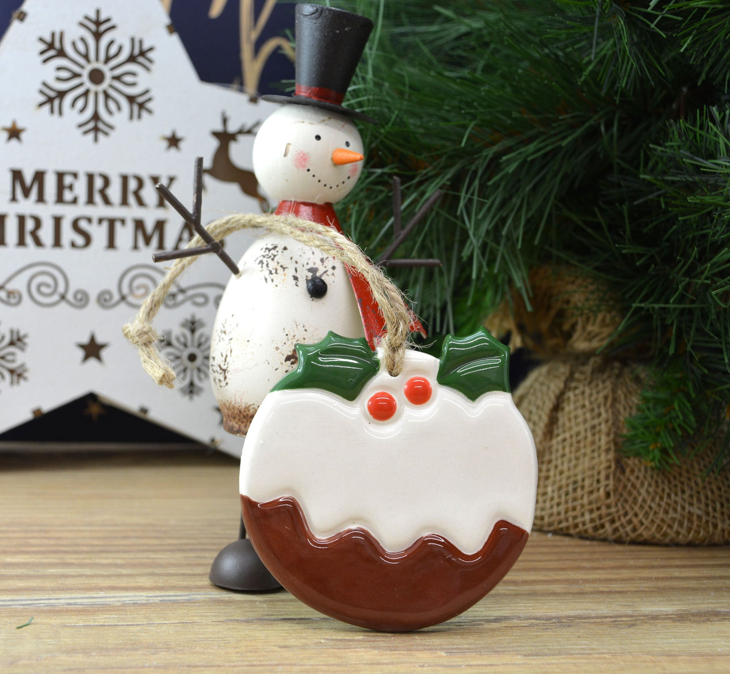 Handmade Ceramic Christmas Pudding Ornament: Holiday Tree Decor