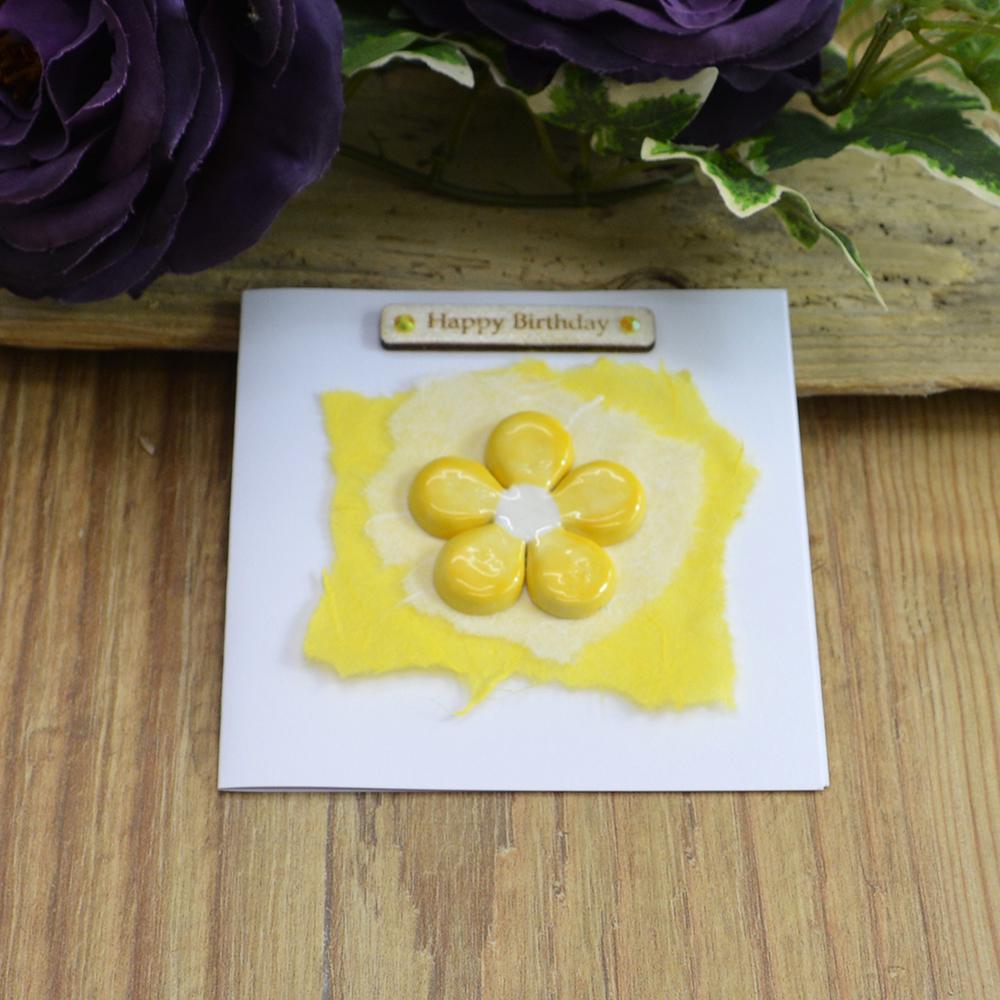 Handmade Happy Birthday Card With Ceramic Daisy