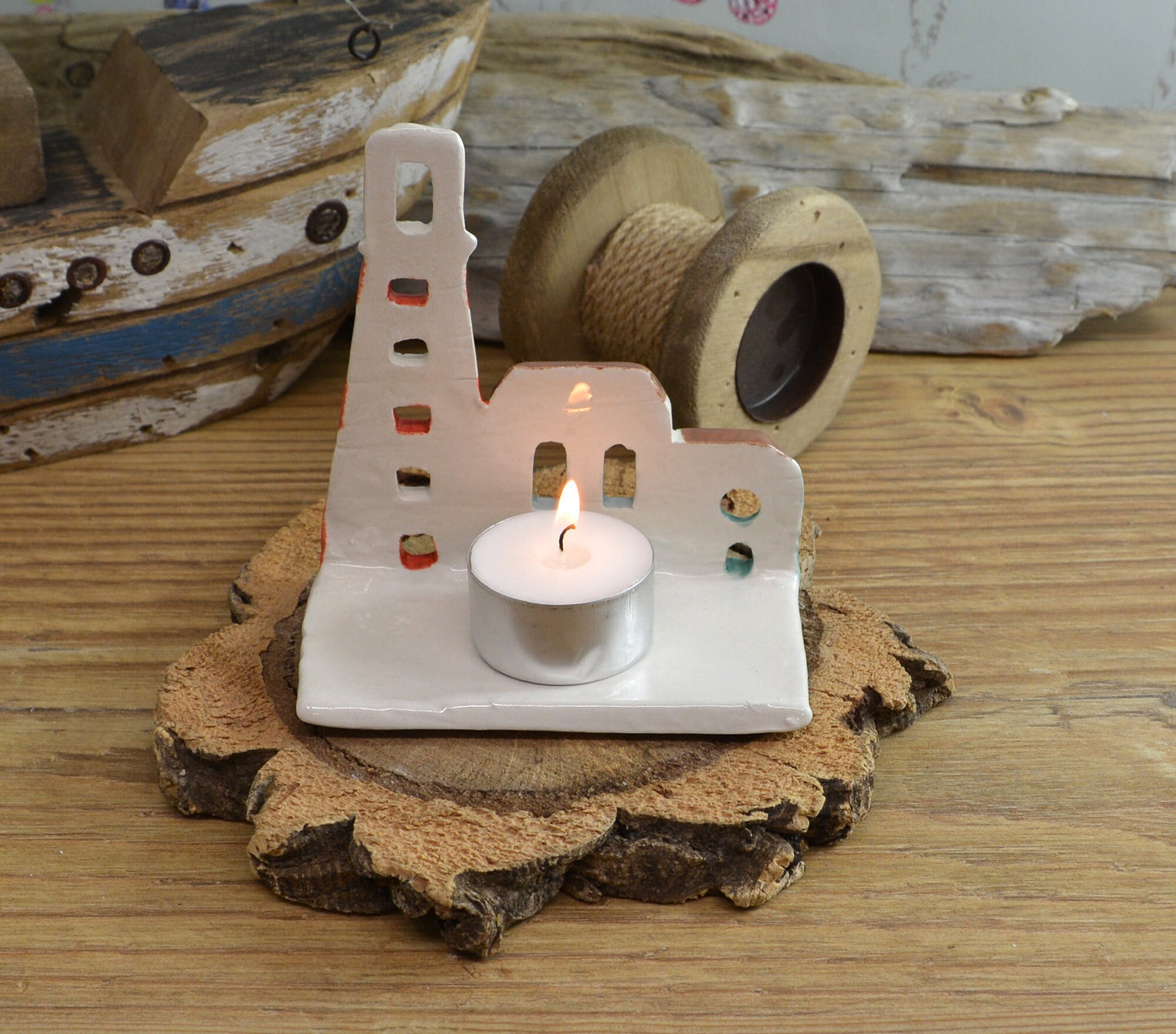 Handmade Ceramic Tealight House Scene