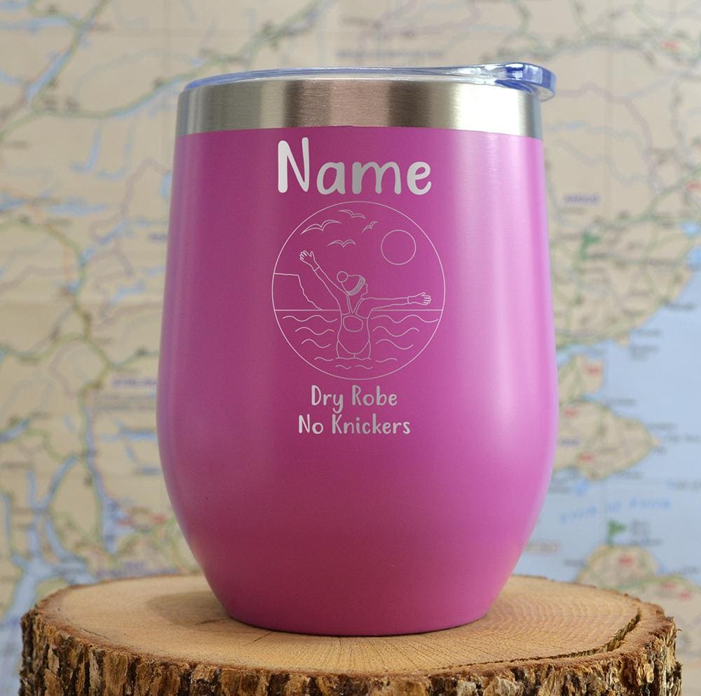 Personalized Wild Swimming Travel Mug: Engraved Stainless Steel Thermal Mug