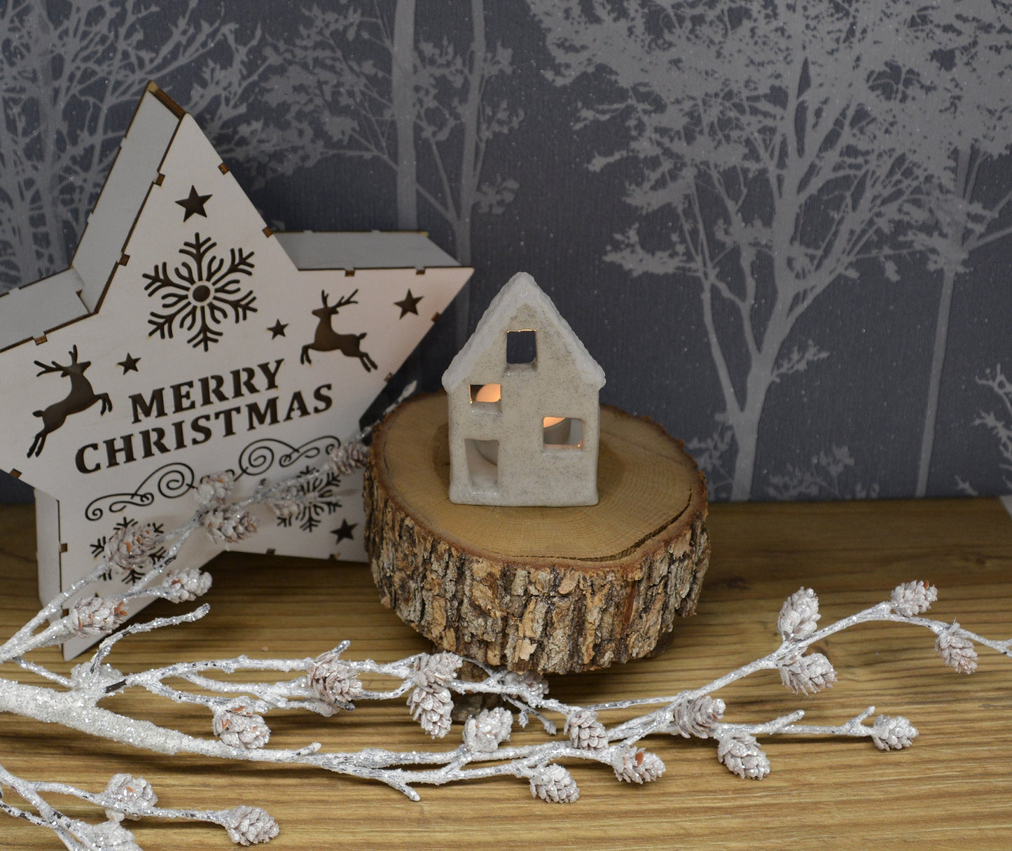 Unique Handmade Ceramic Little Christmas House Tealight