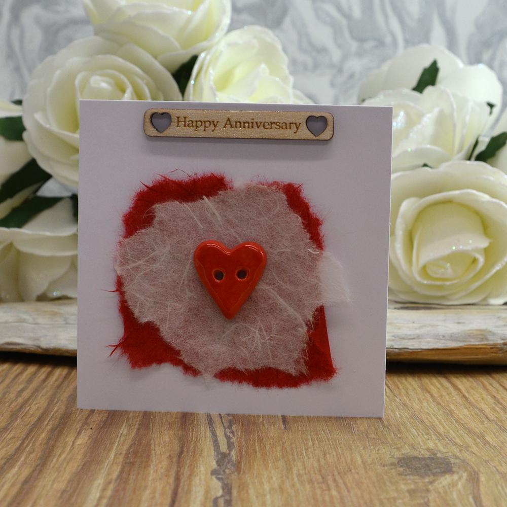 Handmade Happy Anniversary Card With Ceramic Heart