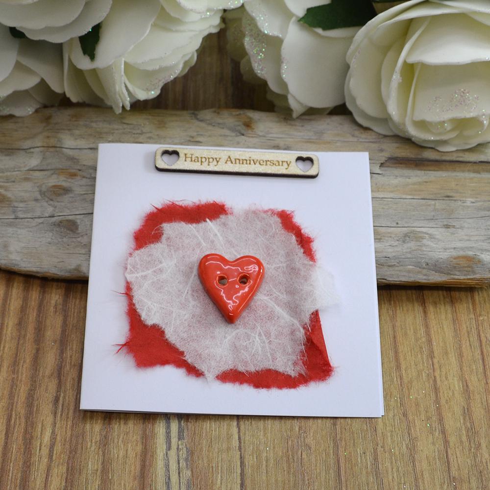 Handmade Happy Anniversary Card With Ceramic Heart