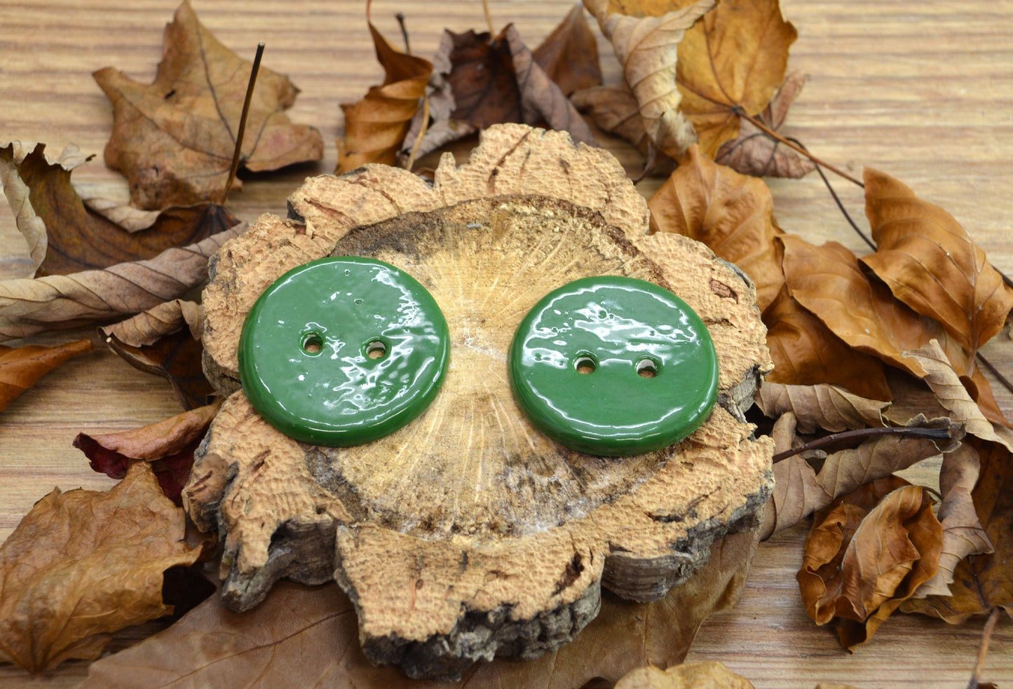 A Pair Of Handmade Ceramic Buttons, For Fashion, Sewing, Haberdashery, Clothing, Craft, Upcycling