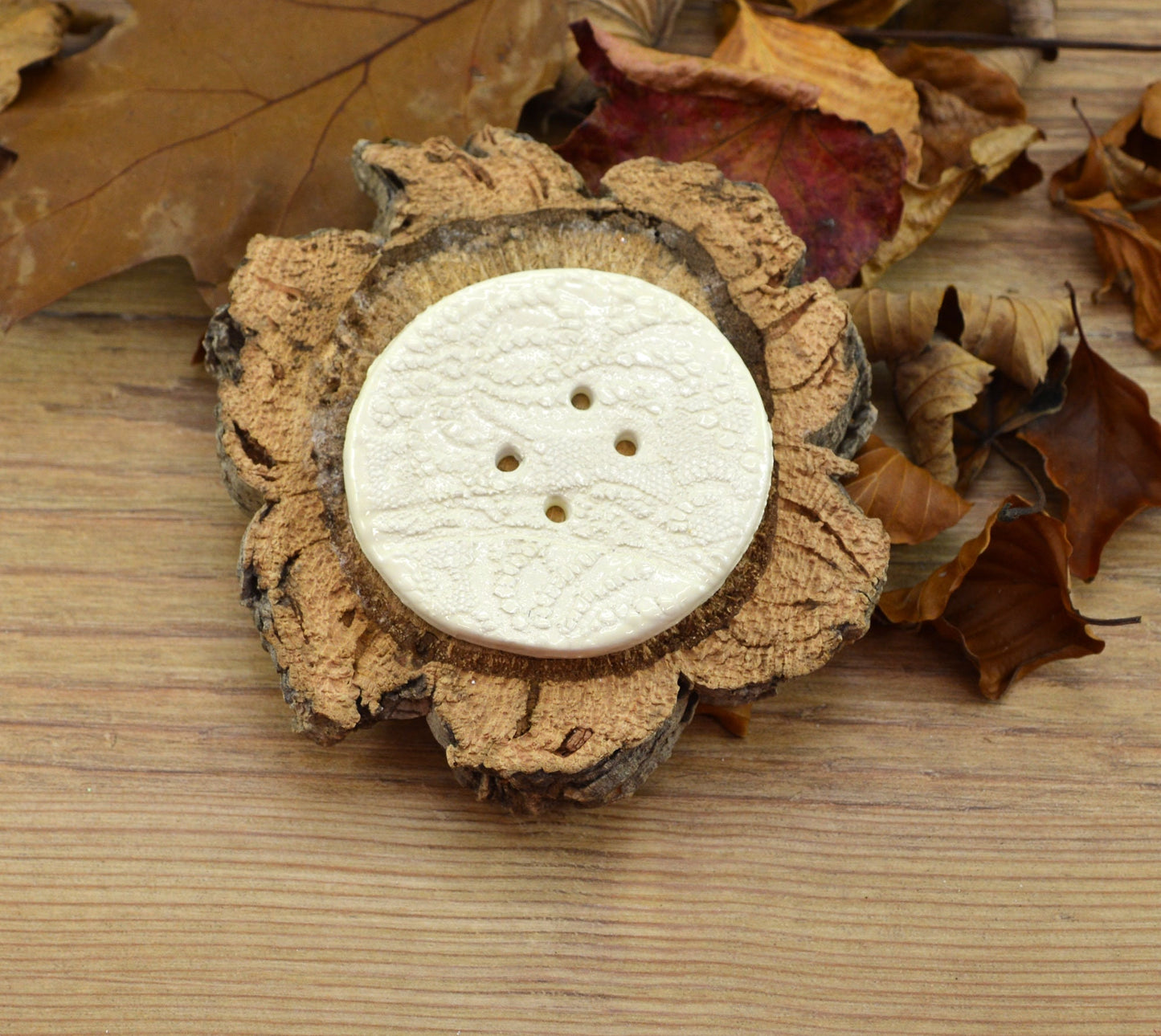 Large Handmade Ceramic Cream Button, For Fashion, Sewing And Haberdashery