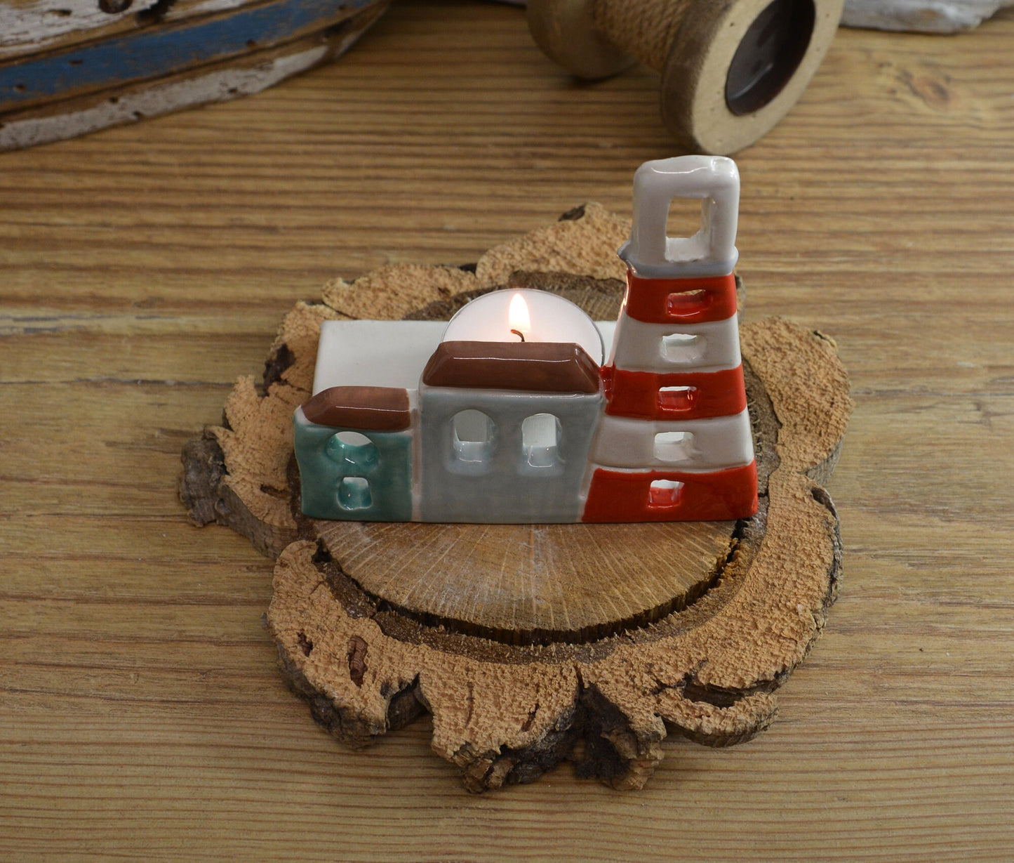 Handmade Ceramic Tealight House Scene