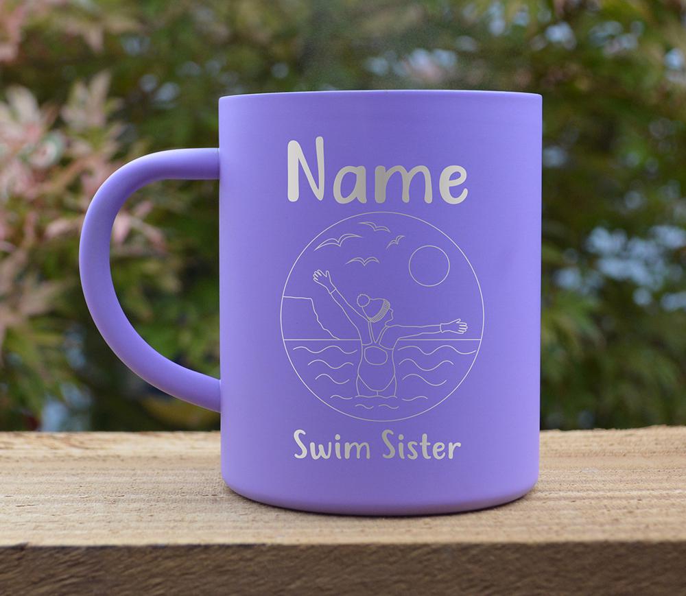 Personalized Wild Swimming Thermal Mug: Stainless Steel, Cold Water Swimmer Gift