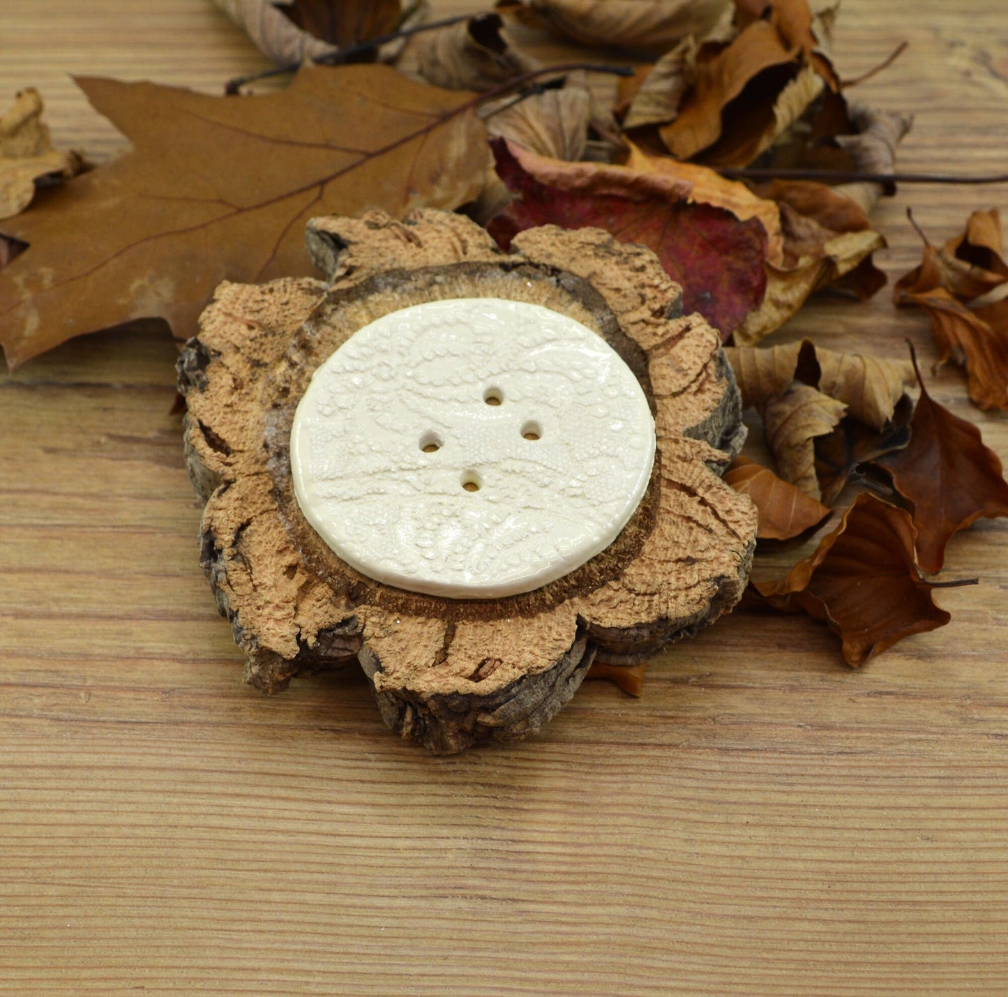 Large Handmade Ceramic Cream Button, For Fashion, Sewing And Haberdashery
