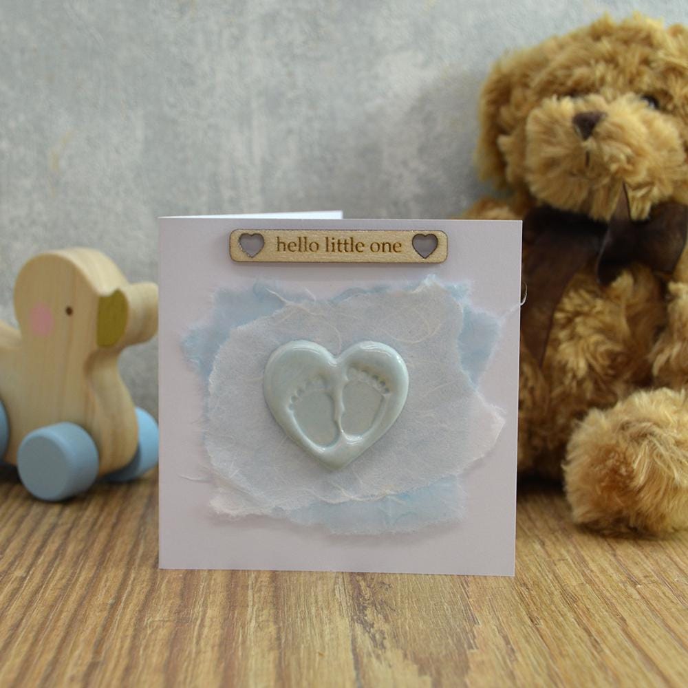 Handmade New Baby Card With Ceramic Footprints