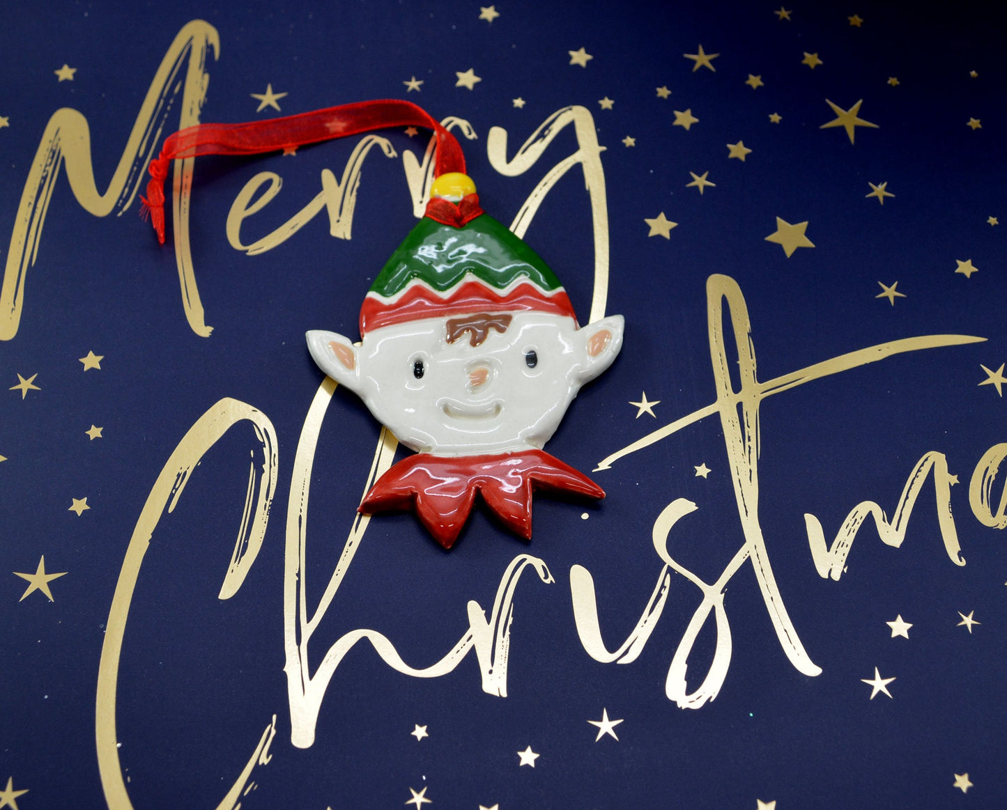 Handmade Ceramic Cheeky Elf Christmas Tree Decoration