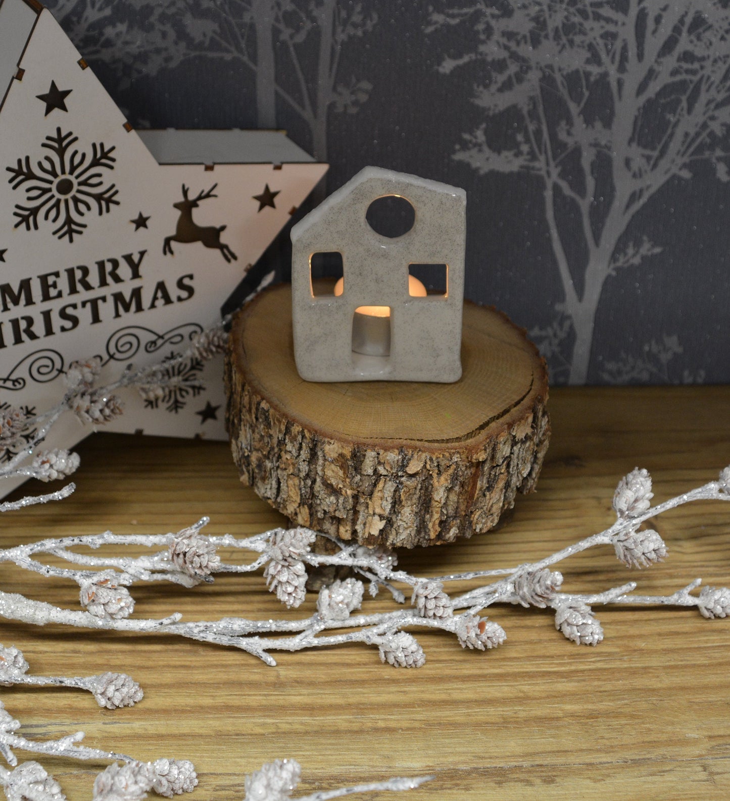 Unique Handmade Ceramic Christmas House Tealight