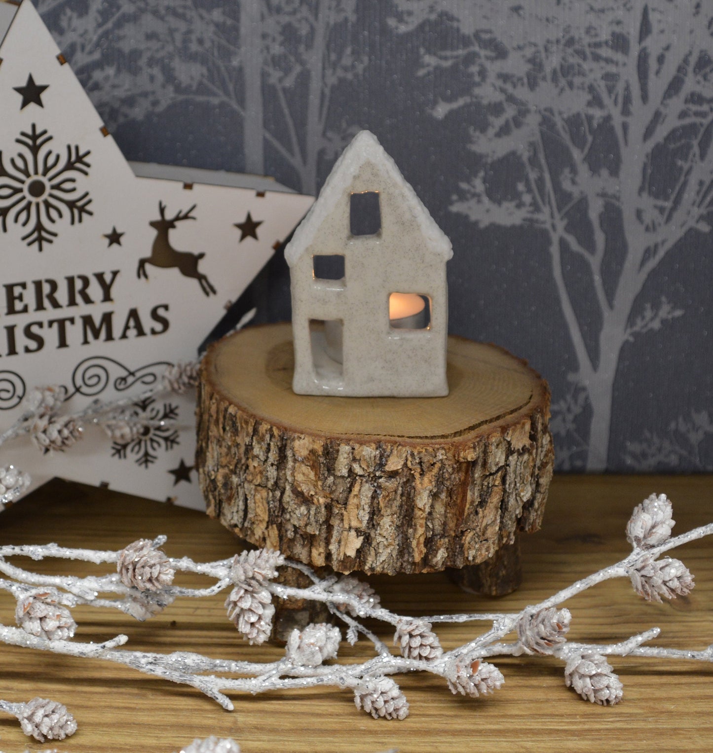 Unique Handmade Ceramic Little Christmas House Tealight