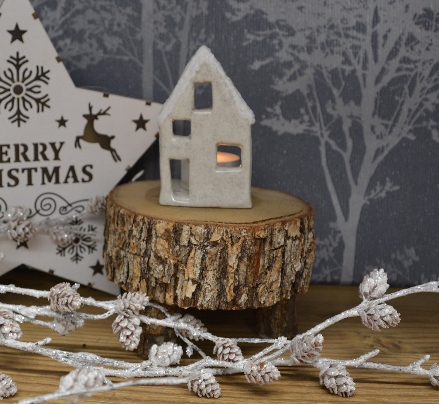 Unique Handmade Ceramic Little Christmas House Tealight