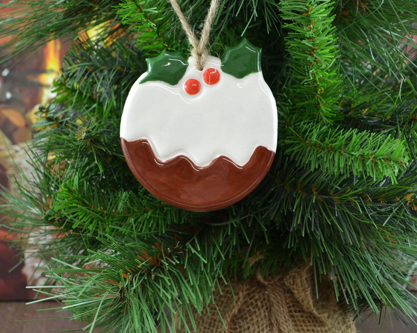 Handmade Ceramic Christmas Pudding Ornament: Holiday Tree Decor