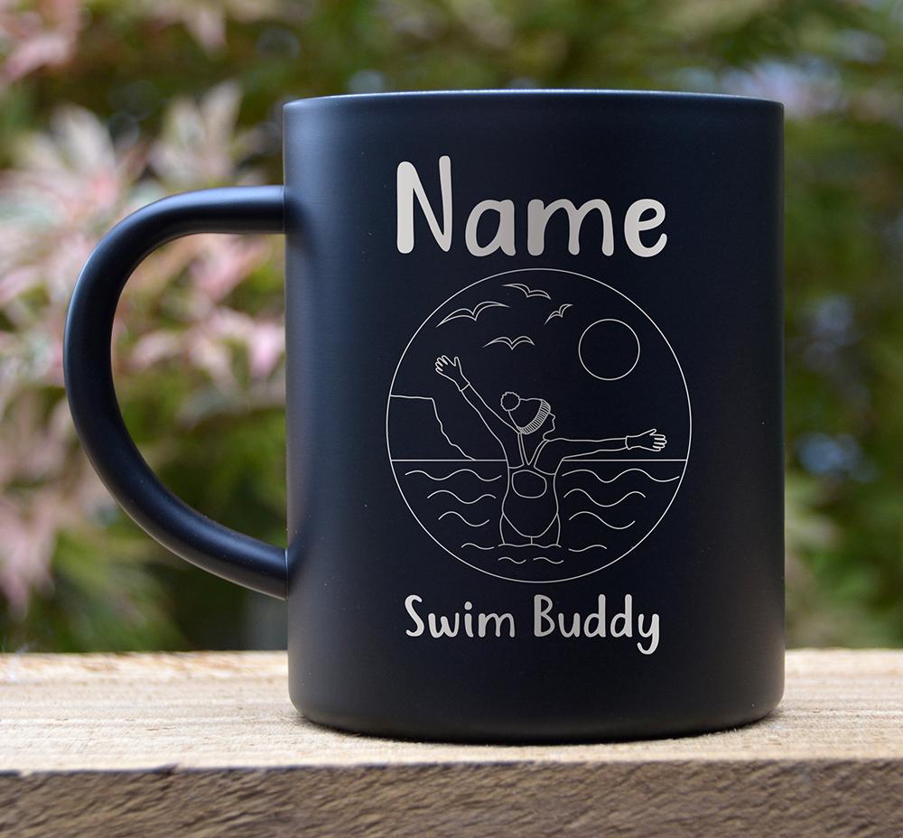 Personalized Wild Swimming Thermal Mug: Stainless Steel, Cold Water Swimmer Gift