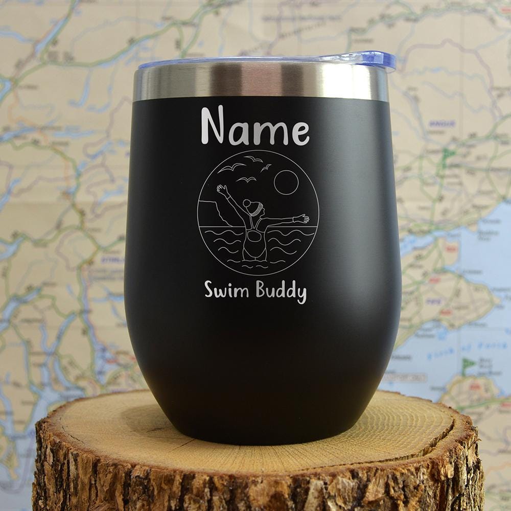 Personalized Wild Swimming Travel Mug: Engraved Stainless Steel Thermal Mug